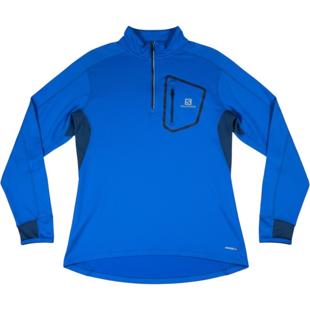 Salomon Mens AdvancedSkin Warm 1/4 Zip Pullover Blue Large Hiking Running Top